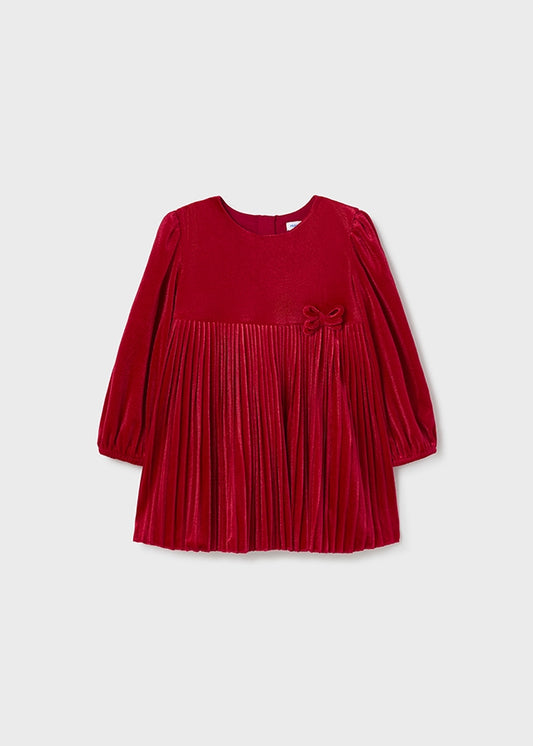 Vestido de terciopelo plisado para bebé Rojo SKU-2949